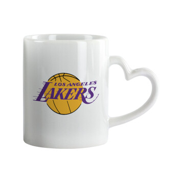 Lakers, Κούπα καρδιά χερούλι λευκή, κεραμική, 330ml