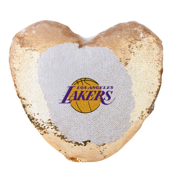 Lakers, Μαξιλάρι καναπέ καρδιά Μαγικό Χρυσό με πούλιες 40x40cm περιέχεται το  γέμισμα