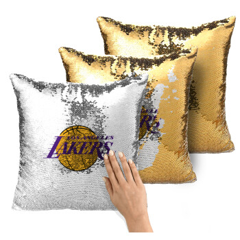 Lakers, Μαξιλάρι καναπέ Μαγικό Χρυσό με πούλιες 40x40cm περιέχεται το γέμισμα
