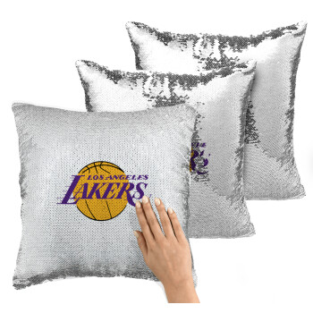 Lakers, Μαξιλάρι καναπέ Μαγικό Ασημένιο με πούλιες 40x40cm περιέχεται το γέμισμα