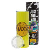 Neon Yellow Travel Tumbler, with metal straw (Stainless steel 304 Food grade, BPA free, 600ml)