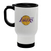 Lakers, Κούπα ταξιδιού ανοξείδωτη με καπάκι, διπλού τοιχώματος (θερμό) λευκή 450ml