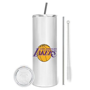 Lakers, Eco friendly ποτήρι θερμό (tumbler) από ανοξείδωτο ατσάλι 600ml, με μεταλλικό καλαμάκι & βούρτσα καθαρισμού