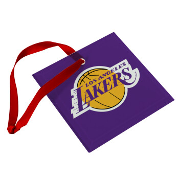 Lakers, Χριστουγεννιάτικο στολίδι γυάλινο τετράγωνο 9x9cm