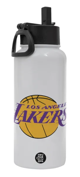 Lakers — Μεταλλικό παγούρι θερμός Λευκό με καλαμάκι και χερούλι (Stainless steel), διπλού τοιχώματος, 950ml