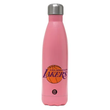Lakers, Μεταλλικό παγούρι θερμός Ροζ Ματ (Stainless steel), διπλού τοιχώματος, 500ml