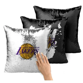 Lakers, Μαξιλάρι καναπέ Μαγικό Μαύρο με πούλιες 40x40cm περιέχεται το γέμισμα