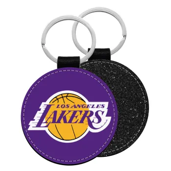 Lakers, Μπρελόκ Δερματίνη, στρογγυλό ΜΑΥΡΟ (5cm)