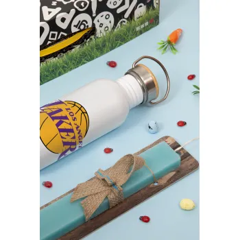 Lakers, Πασχαλινή Λαμπάδα με παγούρι μεταλλικό (620ml, stainless steel) & κερί αρωματικό πλακέ (30cm) (ΤΙΡΚΟΥΑΖ)