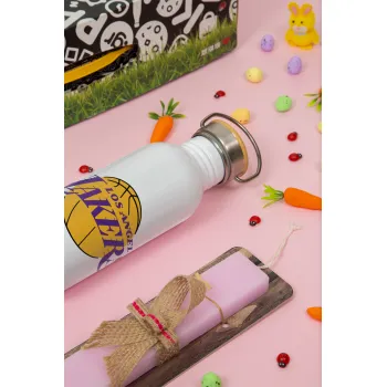 Lakers, Πασχαλινή Λαμπάδα με παγούρι μεταλλικό (620ml, stainless steel) & κερί αρωματικό πλακέ (30cm) (ΡΟΖ)