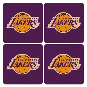 Lakers, ΣΕΤ x4 Σουβέρ ξύλινα τετράγωνα plywood (9cm)