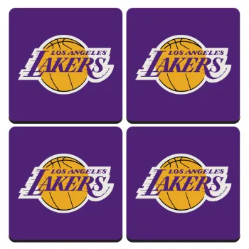 Lakers, ΣΕΤ 4 Σουβέρ ξύλινα τετράγωνα (9cm)