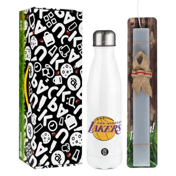 Lakers, Easter candle, metallic white thermos bottle (500ml) & aromatic flat candle (30cm) (GRAY)