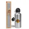 Easter Set, metallic silver aluminum water bottle (500ml) & aromatic flat Easter candle (30cm) (GRAY)