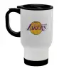 Κούπα ταξιδιού ανοξείδωτη με καπάκι, διπλού τοιχώματος (θερμό) λευκή 450ml