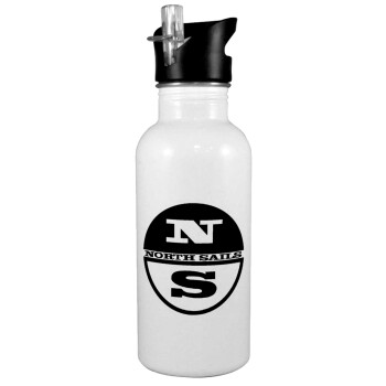North Sails, White water bottle with straw, stainless steel 600ml