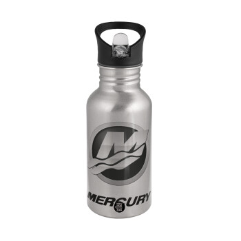 Mercury, Water bottle Silver with straw, stainless steel 500ml