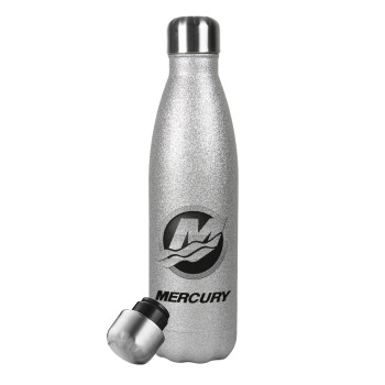 Mercury, Μεταλλικό παγούρι θερμός Glitter Aσημένιο (Stainless steel), διπλού τοιχώματος, 500ml