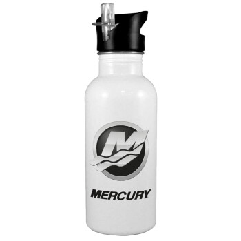 Mercury, White water bottle with straw, stainless steel 600ml