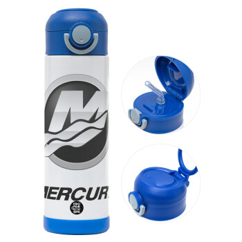 Mercury, Children's hot water bottle, stainless steel, with safety straw, BLUE (500ml)