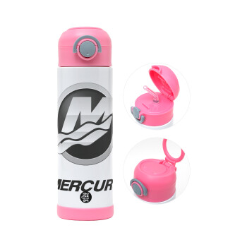 Mercury, Children's hot water bottle, stainless steel, with safety straw, PINK (500ml)