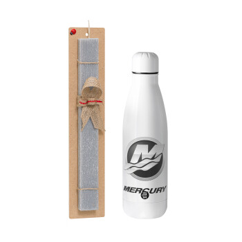 Mercury, Easter Set, metallic stainless thermos bottle (500ml) & scented flat Easter candle (30cm) (GRAY)