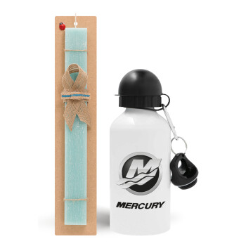 Mercury, Easter Set, metallic aluminum water bottle (500ml) & scented flat candle (30cm) (TURQUOISE)
