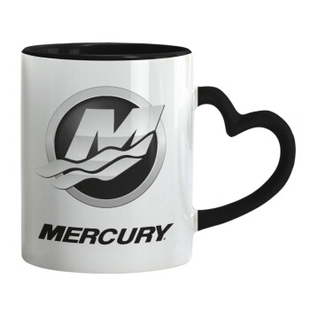 Mercury, Κούπα καρδιά χερούλι μαύρη, κεραμική, 330ml