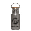Stainless steel metallic thermos flask, silver with a bamboo lid, double-walled, 350ml.