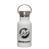 Metallic thermos (Stainless steel) White with wooden lid (bamboo), double-walled, 350ml