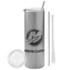 Tumbler stainless steel Silver 600ml, with metal straw & cleaning brush