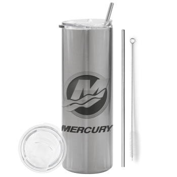 Mercury, Tumbler stainless steel Silver 600ml, with metal straw & cleaning brush
