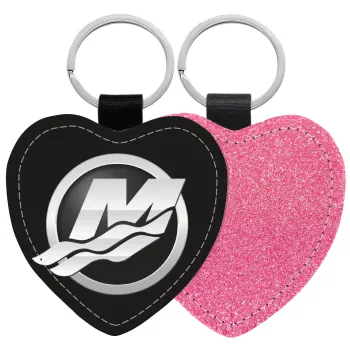 Mercury, Μπρελόκ PU δερμάτινο glitter καρδιά ΡΟΖ