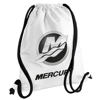 Mercury, Backpack pouch GYMBAG white, with pocket (40x48cm) & thick cords