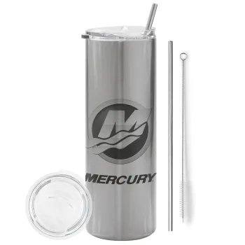 Mercury, Tumbler stainless steel Silver 600ml, with metal straw & cleaning brush