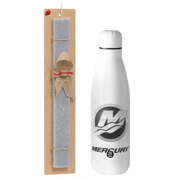 Mercury, Easter Set, metallic stainless thermos bottle (500ml) & scented flat Easter candle (30cm) (GRAY)