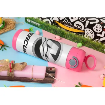 Mercury, Πασχαλινή Λαμπάδα με Παιδικό παγούρι θερμό, ανοξείδωτο, με καλαμάκι ασφαλείας, ΡΟΖ (500ml)