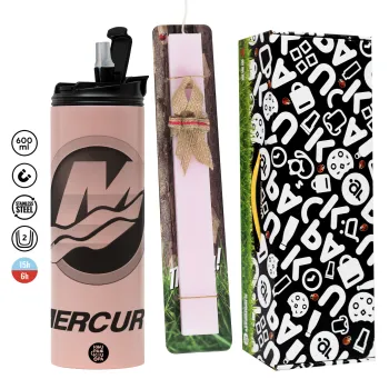 Mercury, Easter candle,Travel Tumbler 2 Lids, with metal straw & cleaning brush & aromatic flat candle (30cm) (PINK)