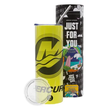 Mercury, Neon Yellow Travel Tumbler θερμό, μεταλλικό καλαμάκι(Ανωξείδωτο 304 Food grade, BPA free, 600ml)