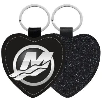 Mercury, Μπρελόκ PU δερμάτινο glitter καρδιά ΜΑΥΡΟ