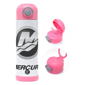 Mercury, Children's hot water bottle, stainless steel, with safety straw, PINK (500ml)