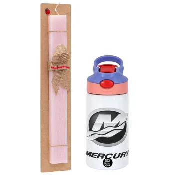 Mercury, Easter Set, Children's thermal stainless steel water bottle with safety straw, pink/purple (350ml) & Easter scented flat candle (30cm) (PINK)
