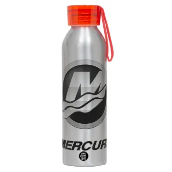 Mercury, Αλουμινένιο Αθλητικό Μπουκάλι 650ml – Ασημί με Κόκκινο Καπάκι και Λουράκι Σιλικόνης
