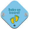 Baby on Board πατουσα Αγόρι, Σήμανση αυτοκινήτου Baby On Board ξύλινο με βεντουζάκια (16x16cm)