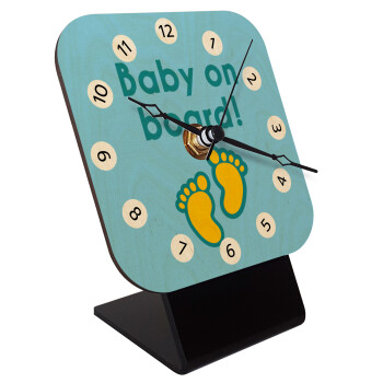 Baby on Board πατουσα Αγόρι, Επιτραπέζιο ρολόι σε φυσικό ξύλο (10cm)