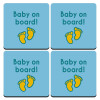 Baby on Board πατουσα Αγόρι, ΣΕΤ 4 Σουβέρ ξύλινα τετράγωνα