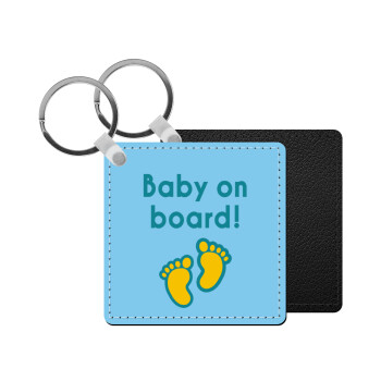 Baby on Board πατουσα Αγόρι, Μπρελόκ Δερματίνη, τετράγωνο ΜΑΥΡΟ (5x5cm)