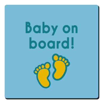 Baby on Board πατουσα Αγόρι, Τετράγωνο μαγνητάκι ξύλινο 6x6cm
