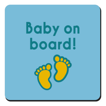 Baby on Board πατουσα Αγόρι, Τετράγωνο μαγνητάκι ξύλινο 9x9cm