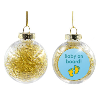 Baby on Board πατουσα Αγόρι, Transparent Christmas tree ball ornament with gold filling 8cm